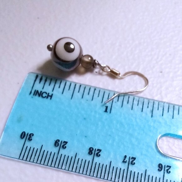 Dark Gray Evil Eye Beaded Dangle Earrings! Protective Charm Meets Modern Chic - Picture 6 of 8